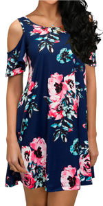 Cold Shoulder Floral Print Dresses