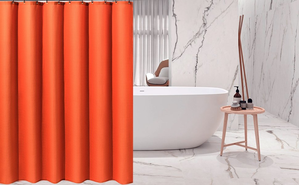 Wafelstofdouchegordijn met metalen douchegordijnringen, stof, textiel, badgordijn, anti