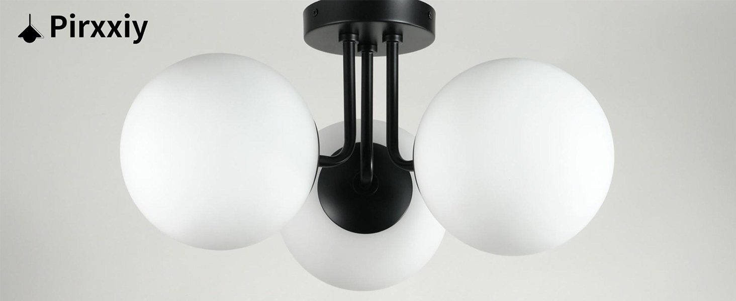 Pirxxiy Soft Black 3 Lights Semi Flush Mount Ceiling Light