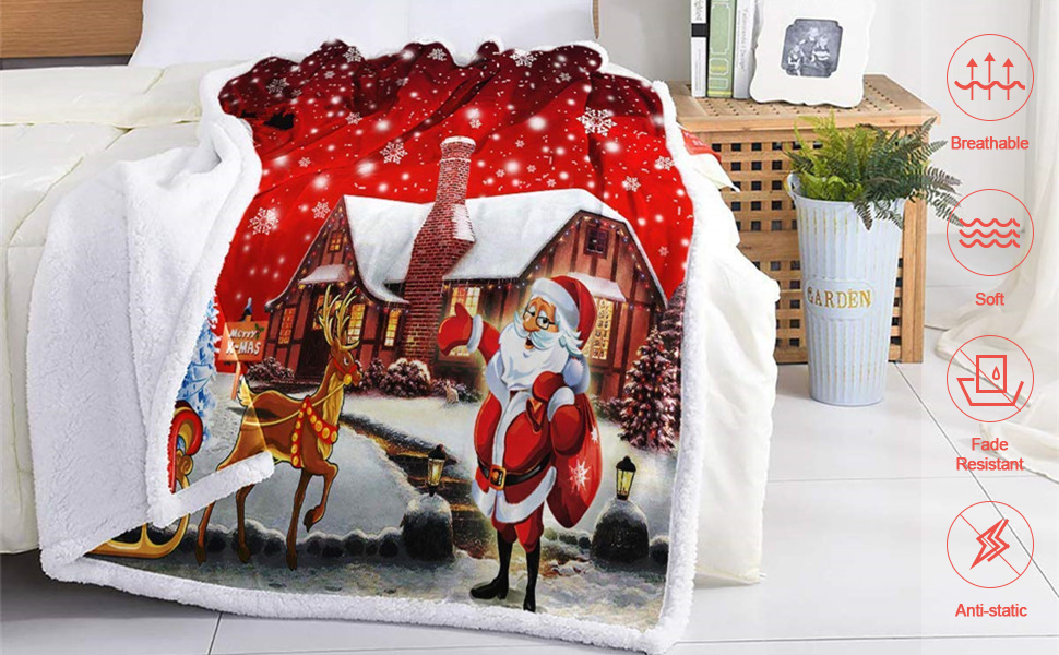 Red Christmas Santa Claus Fleece Throw Blanket Soft Galaxy Snowflake