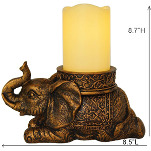Elephant Figurine Candle Holder Flameless LED Pillar Candle Antique Gold Home Decor Gift