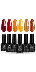 Beetles Gel Nail Polish Set, Red Orange Glitter Gel Polish Kit