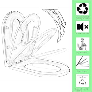 WOLTU Toilet Seats Soft Close Adjustable Hinge Toilet Lid Cover Family Bathroom Black 22 ds