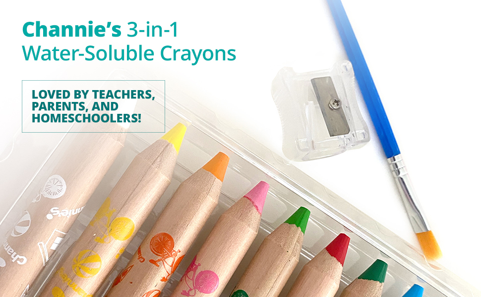 3in1 Water Soluble Crayon 12 Colors Color Pencil, Wax Crayon, Water