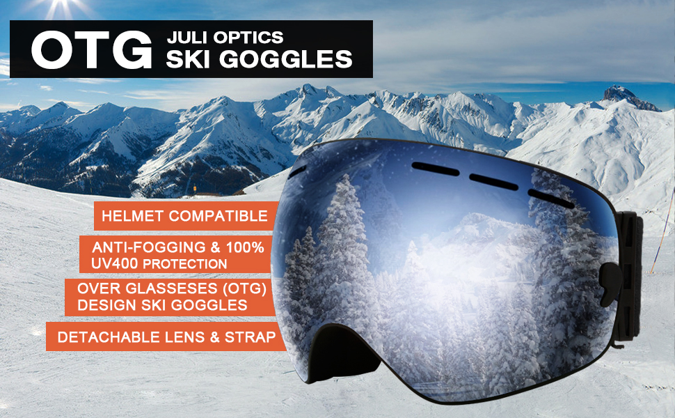 Juli OTG Ski Goggles,Frameless Over Glasses Skiing Snow Goggles for Men