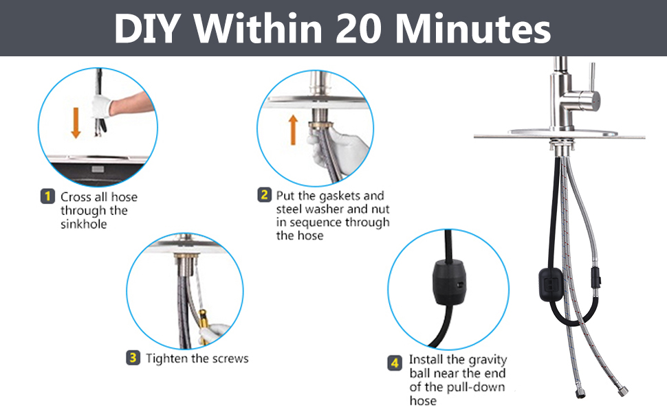 Kitchen Faucet with Pull Down Sprayer(Stream, Spray, Pause), ARRISEA