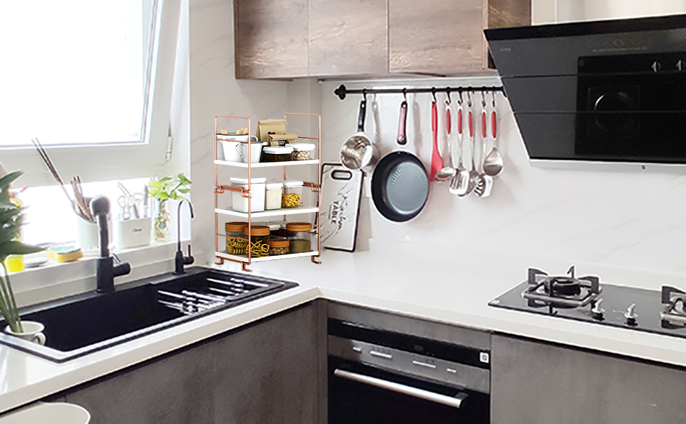 Baffect Adjustable Spice Racks Free Standing Spice and Herb Rack Rose Gold Storage Jar Rack, 2