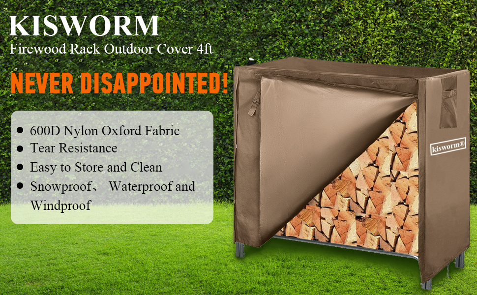 Kisworm 4ft Outdoor Firewood Rack Cover Waterproof, Log