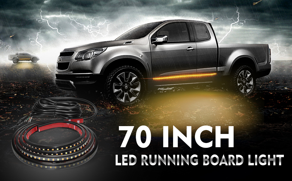 OPL5 2PCs 70 inch Truck LED Running Board Lights Sequential Amber Side