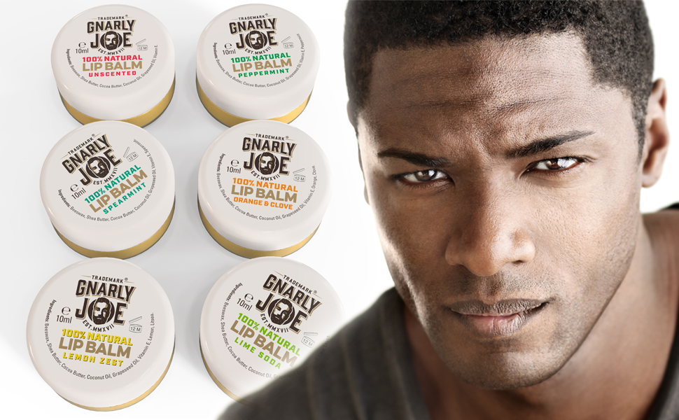 The full range of Gnarly Joe Natural Lip Balms with Shea Butter and Cocoa Butter