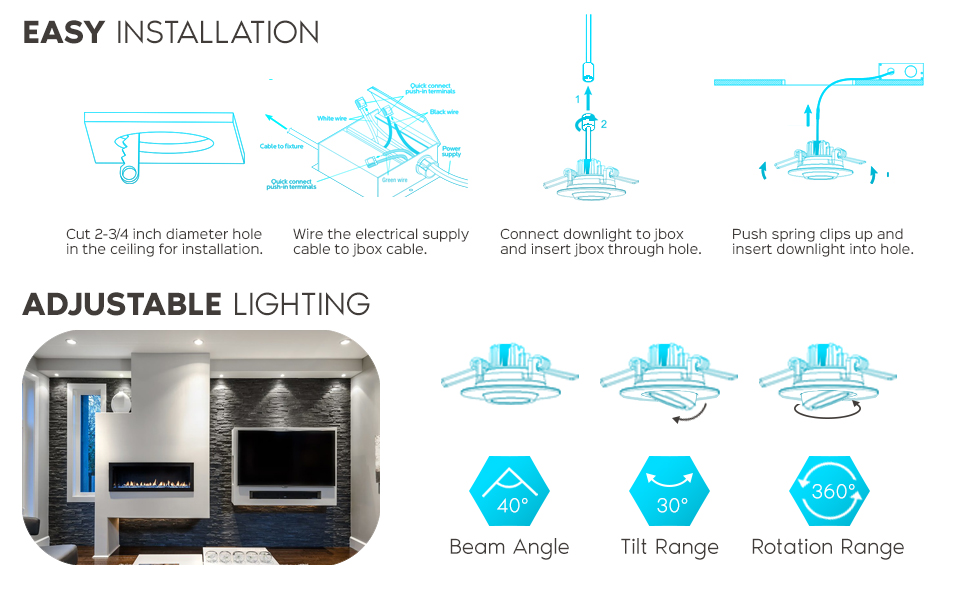 Gimbal LED Recessed Low Profile Downlights Retrofit Lights No Can Housing 3 Inch 3" Shallow Ceiling