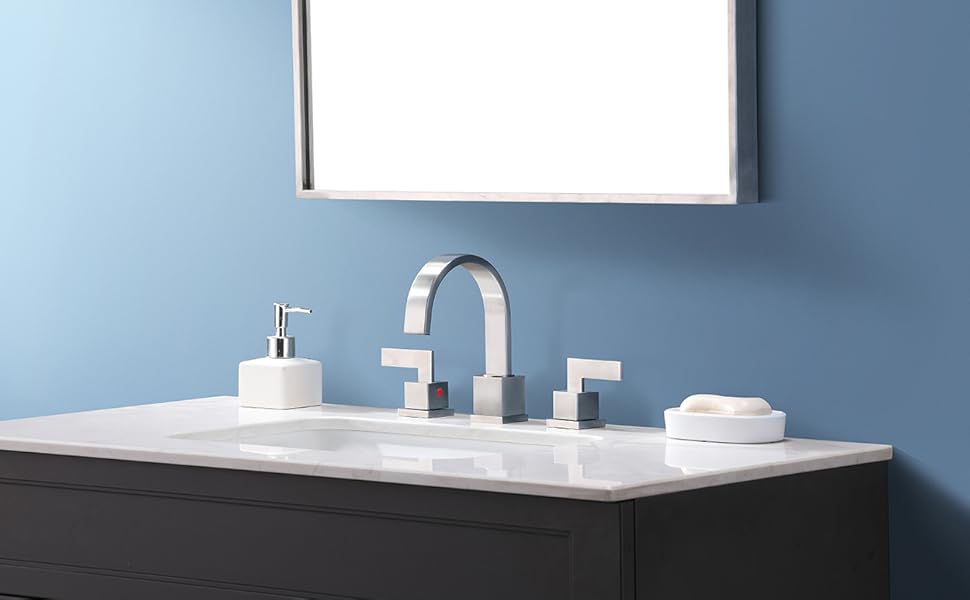 Friho Modern 2 Handle 3 Hole Stainless Steel Brushed Nickel Widespread