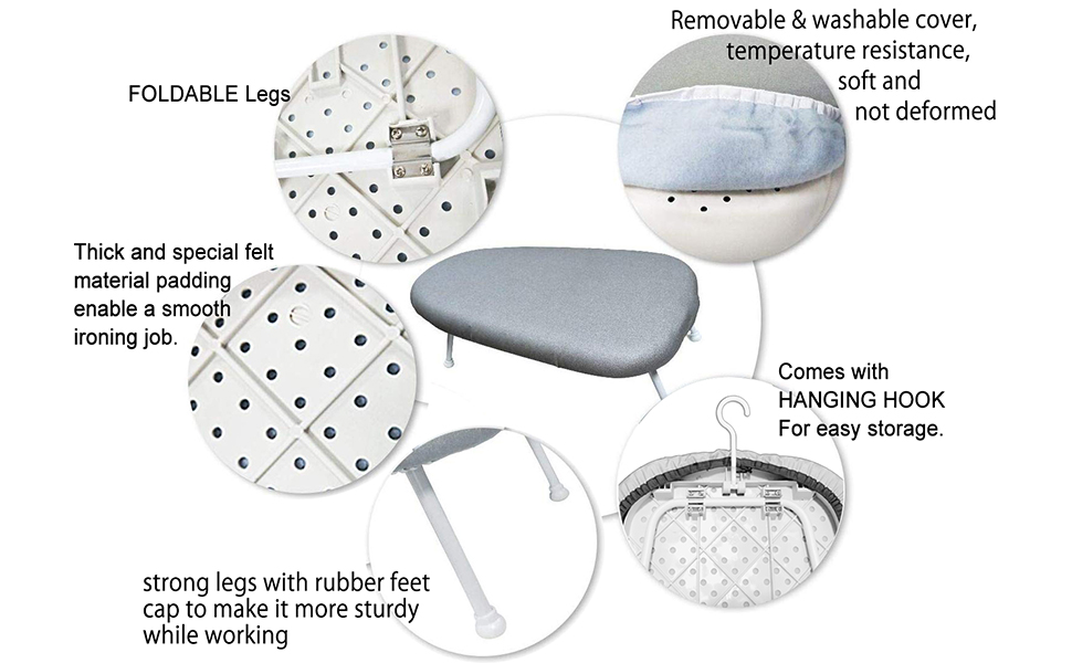 Multifunction Tabletop Bed Ironing Board with Hanging Hook Foldable Compact Anti Slip Iron Board