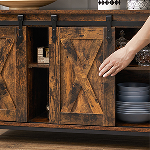 VASAGLE Credenza, Armadio Da Cucina, Armadietto, Tavolo Da Buffet Con Ante Scorrevole, Ripiano Regolabile, Industriale, Per Soggiorno, Marrone Vintage E Nero Da SONGMICS 15 1