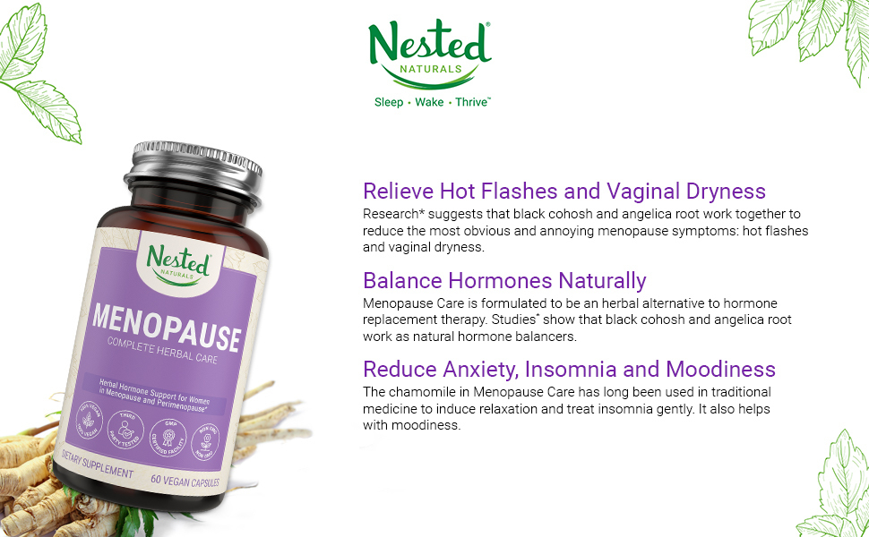 natural hot flash menopause relief capsule vitamin supplement woman mood sleep hormone balance