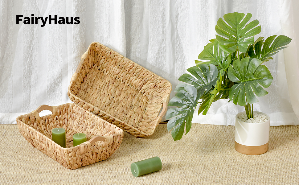 FairyHaus Wicker Rattan Baskets for Organizing 2Pack wicker baskets