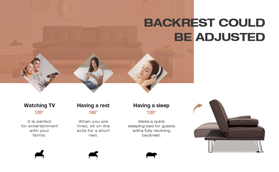 Flamaker Futon Sofa Bed Modern Faux Leather Couch