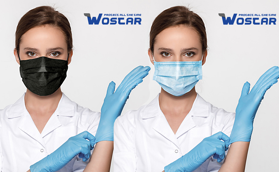 Black Face Mask, 50 Pcs Disposable 3 Layer Protection Face Mask for Men