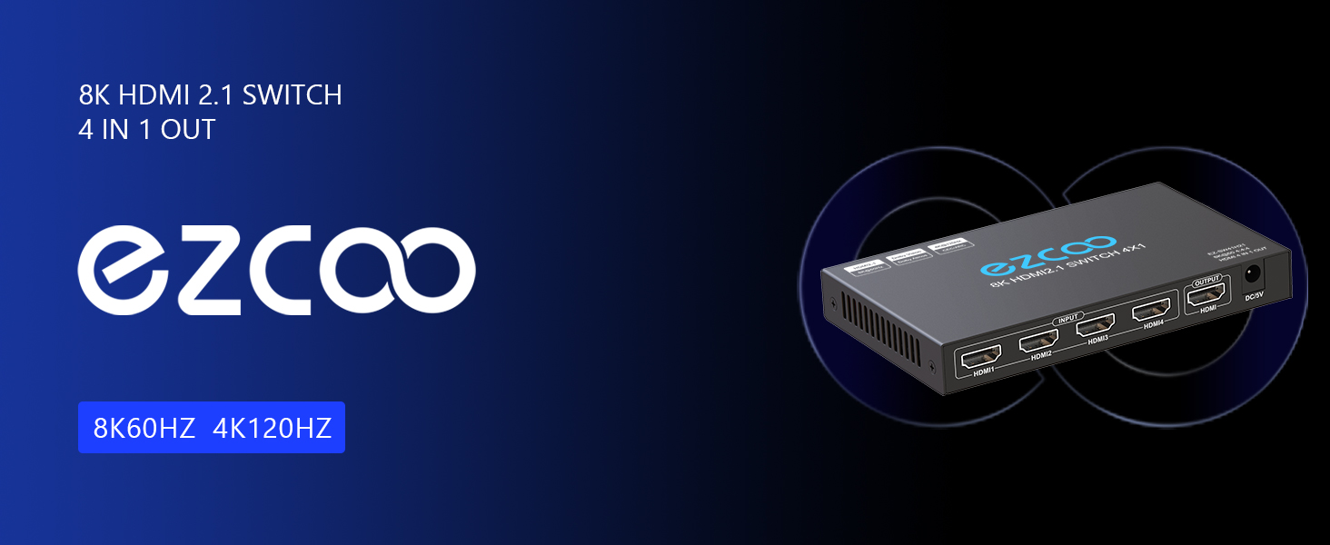 Przełącznik 8K HDMI 2.1, 4K, 120 Hz, 4 x 1, 48 Gbps, VRR ARC