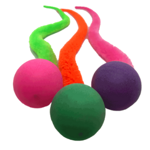 three wiggly pong cat toy balls