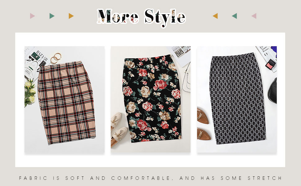 SheIn Women's Plus Size High Waist Tartan Skirt Bodycon Pencil Skinny Skirts