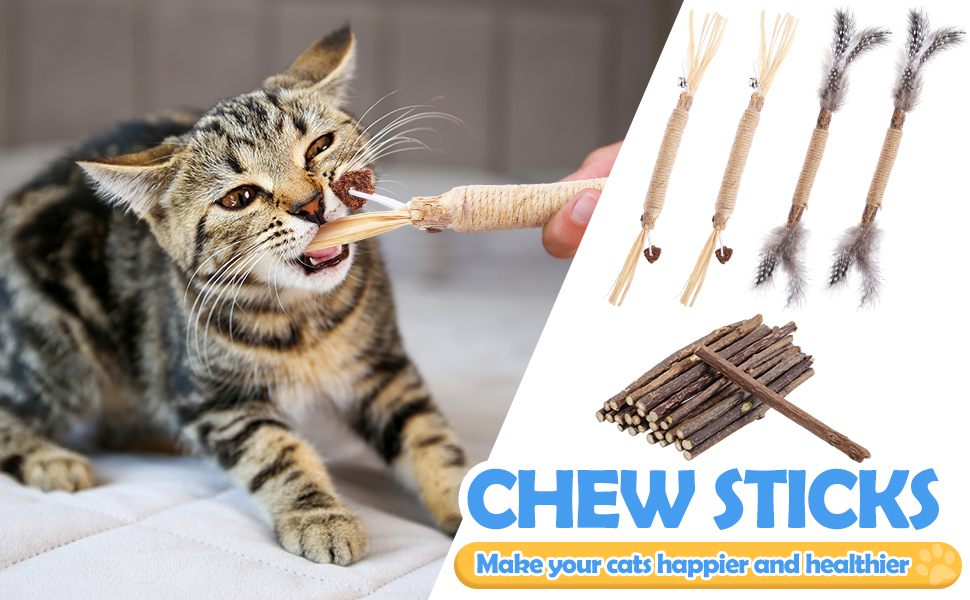 HEQU 34 Pack Cat Chew Stick, Silvervine Stick Cat Toys, Catnip Chew