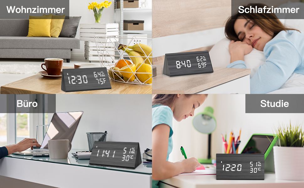 Nbpower Alarm Clock Digital LED Alarm Clock Wood Amazon.de Home