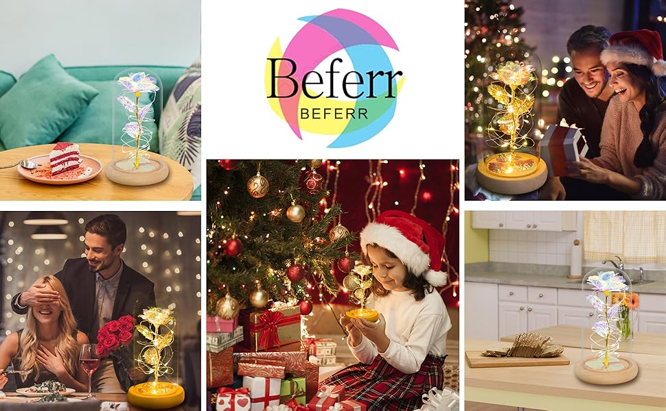 A grey LED glass dome with a colourful rose inside.