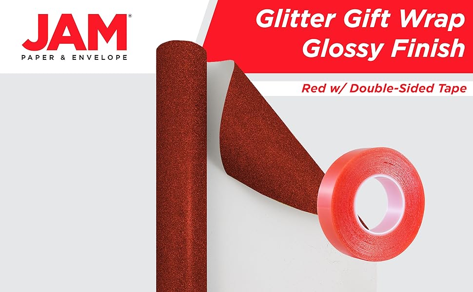 JAM Paper Gift Wrap Set Glitter Wrapping Paper w/Clear