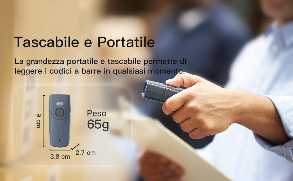 Inateck Lettore di codici a barre wireless 2D 1D, Bluetooth 5.0