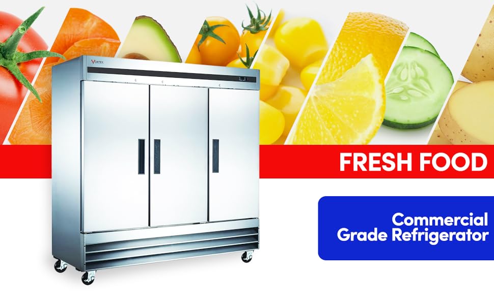 Commercial Grade Refrigerator Stainless Steel 3 Door