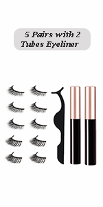 5 pairs with 2 tubes magnetic eyeliner 