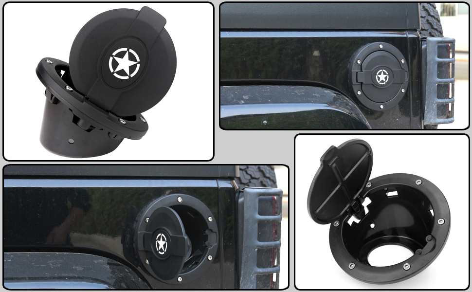 DDUOO Black Gas Cover for Jeep, Fuel Door Gas Cap with Star