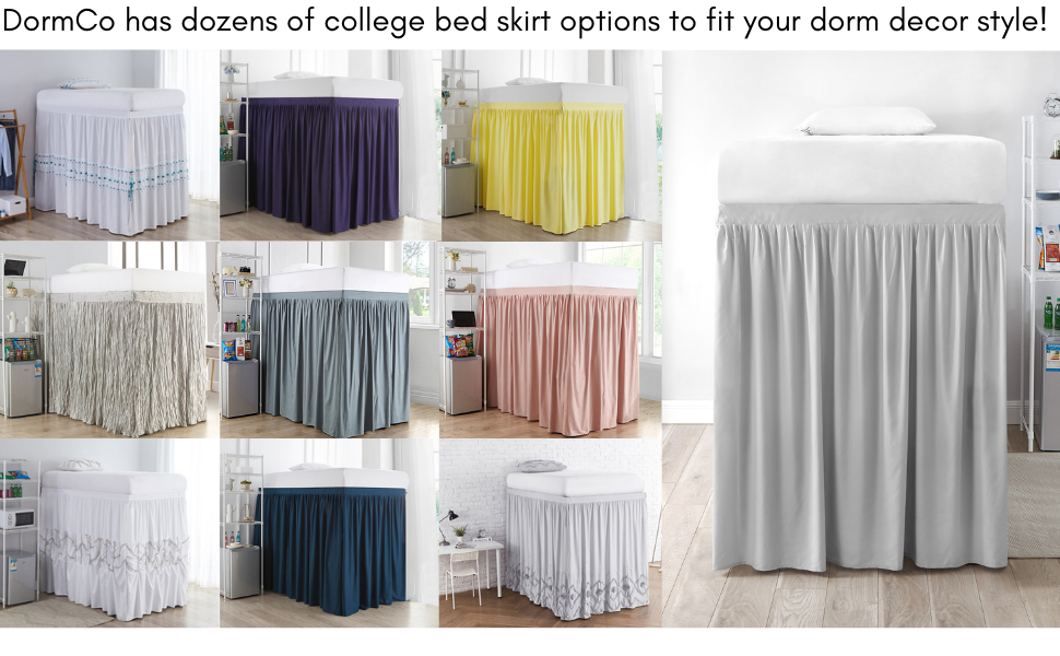 DormCo Extended Bed Skirt Twin XL (3 Panel Set) Glacier