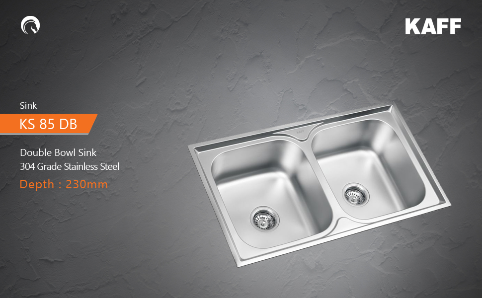 KAFF KS 85 DB | Double Bowl Stainless Steel Sink | Anti Condensation Coating Thick Sound Reduction pad on Bottom | with Strainer and Pipe