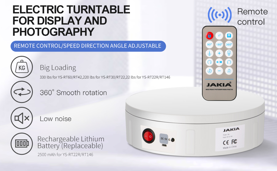JAKIA Photography Turntable 360 Degree Remote Control