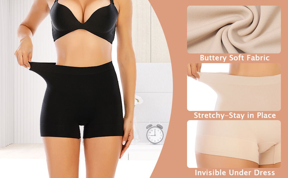 Women's Seamless Boyshort Panties High Waisted Smooth Slip Shorts for Under Dresses