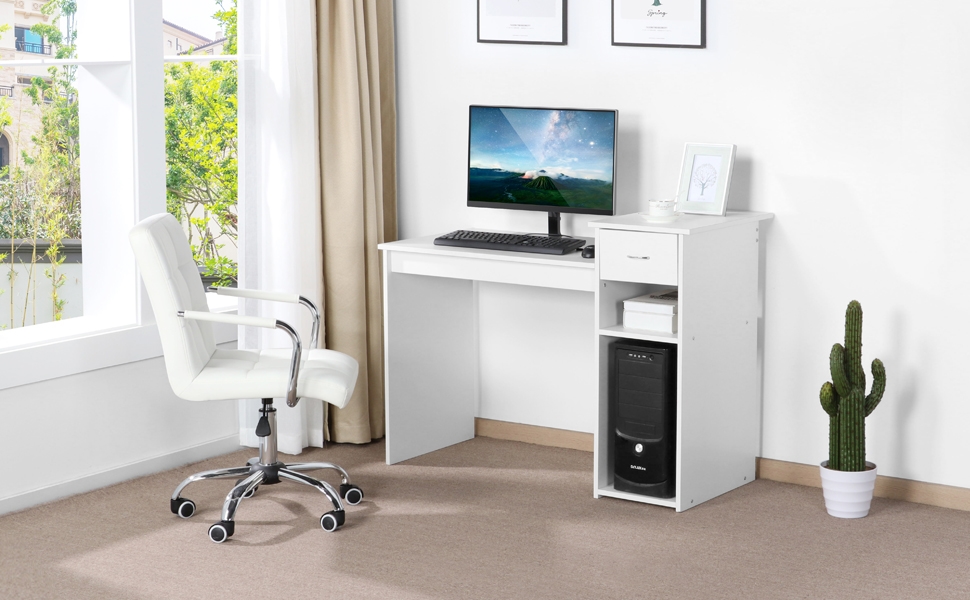 Yaheetech Small White Computer Desk, Compact Study PC Laptop Table