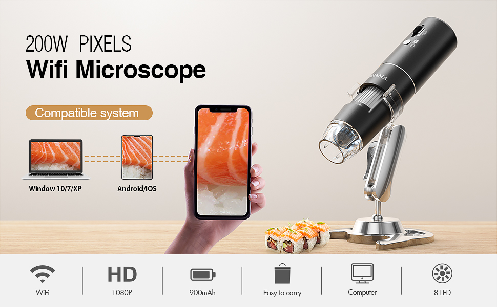 Wireless Digital Microscope, YINAMA 50x to 1000x WiFi Handheld