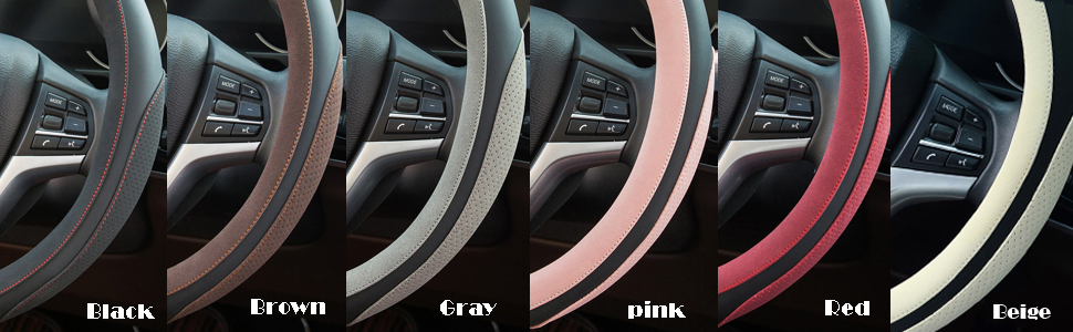 steering wheel cover black brown gray pink red white