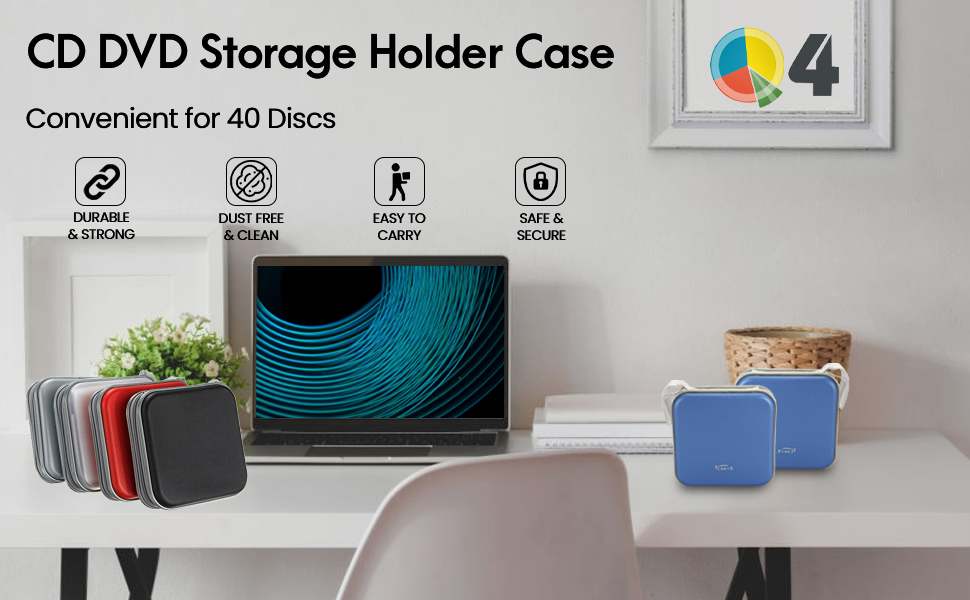 Q4 Hard CD DVD Storage Holder Case for 40 Discs. Durable Travel