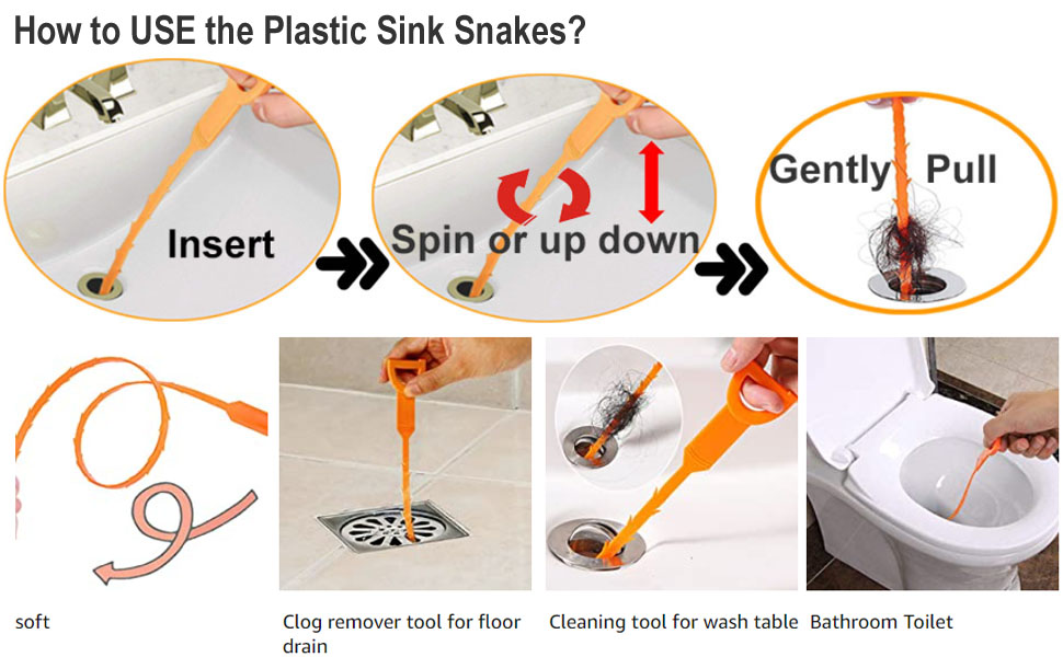 AUSAYE 25 Feet Drain Auger Plumbing Snake with 5 Pack Plastic Sink