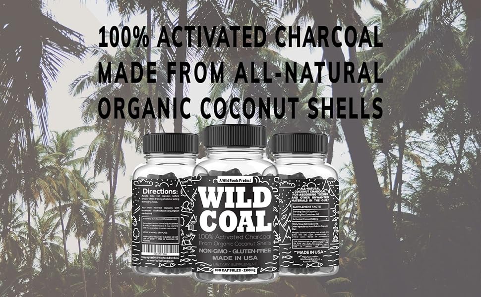 Wild Activated Charcoal Capsules from 100 Organic Coconut