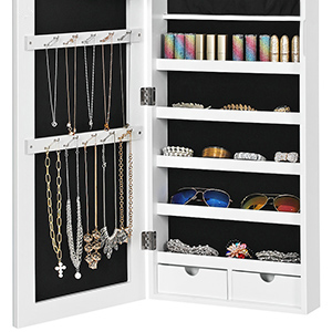 SONGMICS Schmuckschrank hängend, Spiegelschrank mit LED