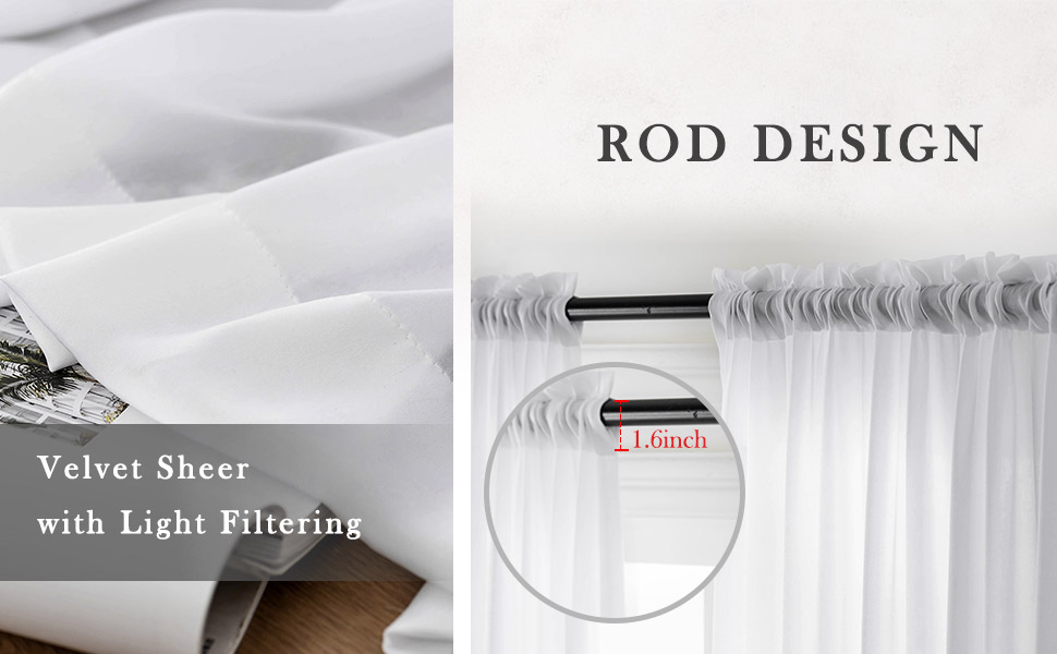 SpaceDresser Sheer Voile Window Treatment Rod Pocket Curtain Panels For Kitchen Bedroom Living Room Drapes Sunlight Filtering PR