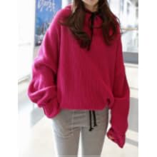 Nibunuichi Style 1/2 Style Simple Hooded Parka, Knit, Pullover, Sweater, Women's