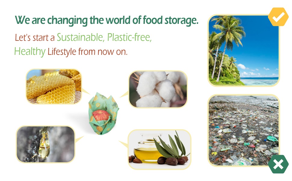 Beeswax Wraps Reusable Food Wrap Assorted 8 PACKS, Reusable