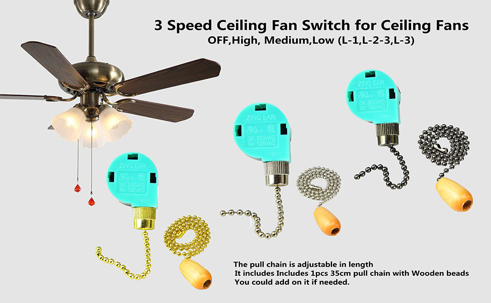 Aiwode Ceiling Fan Switch,3 Speed 4 Wire Pull Chain Switch Control