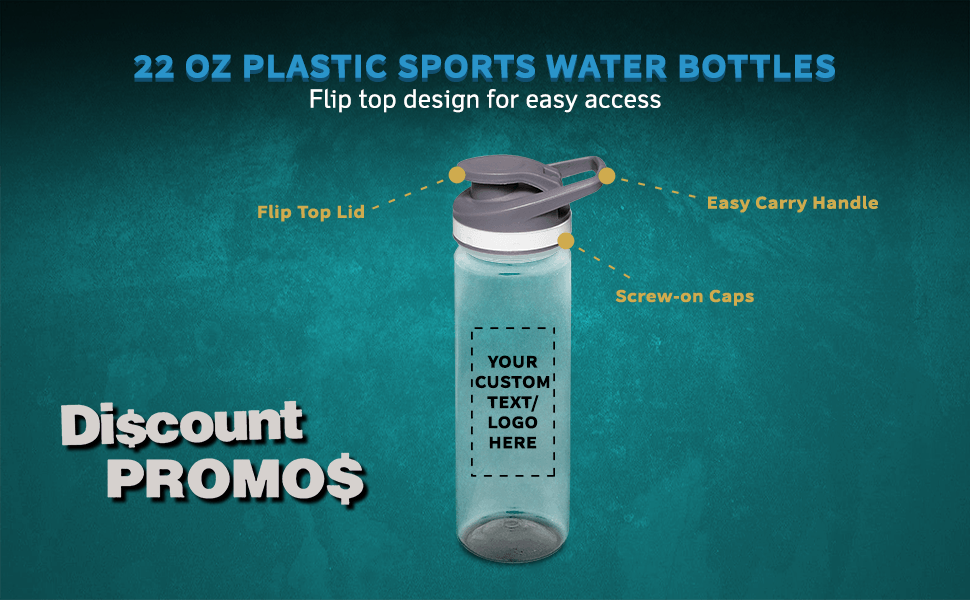 Custom Plastic Sports Water Bottles with Flip Lid 22 oz