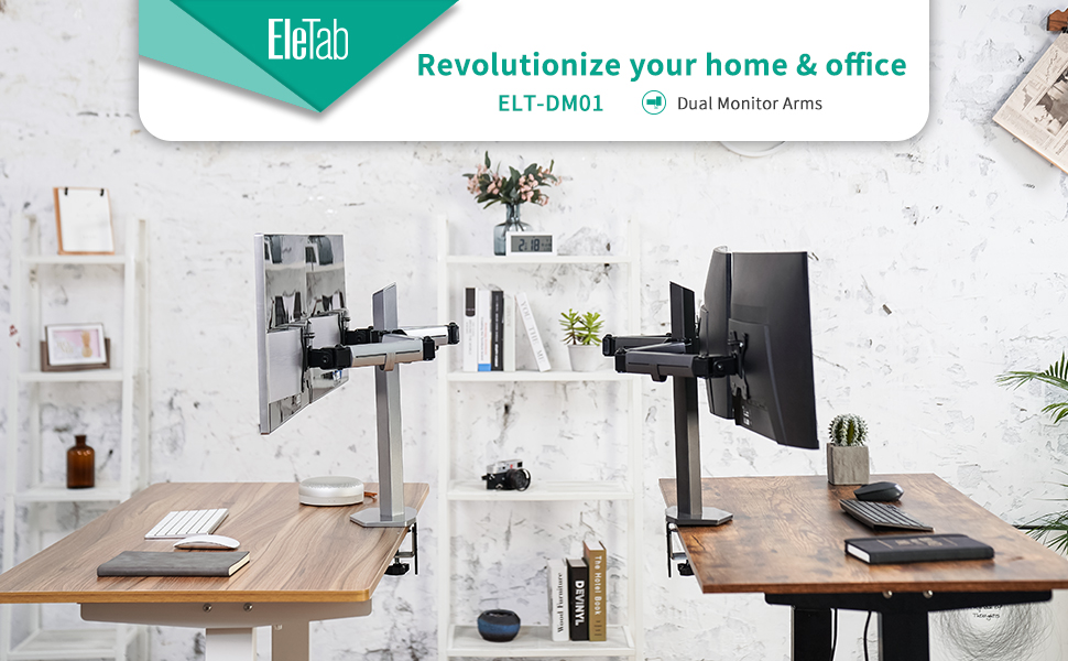 EleTab Dual Monitor Stand Heavy Duty Dual Arm Monitor Desk Mount